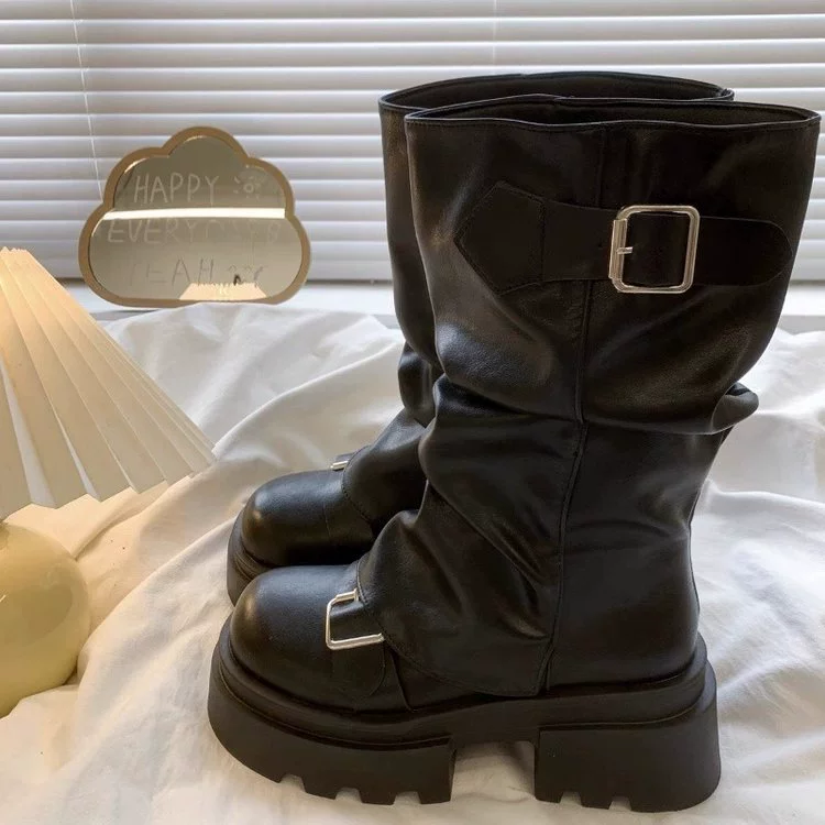 Ботинки Martens демисезонные средней длины ретро, коричневые/чёрные, размеры 35–40, пряжка