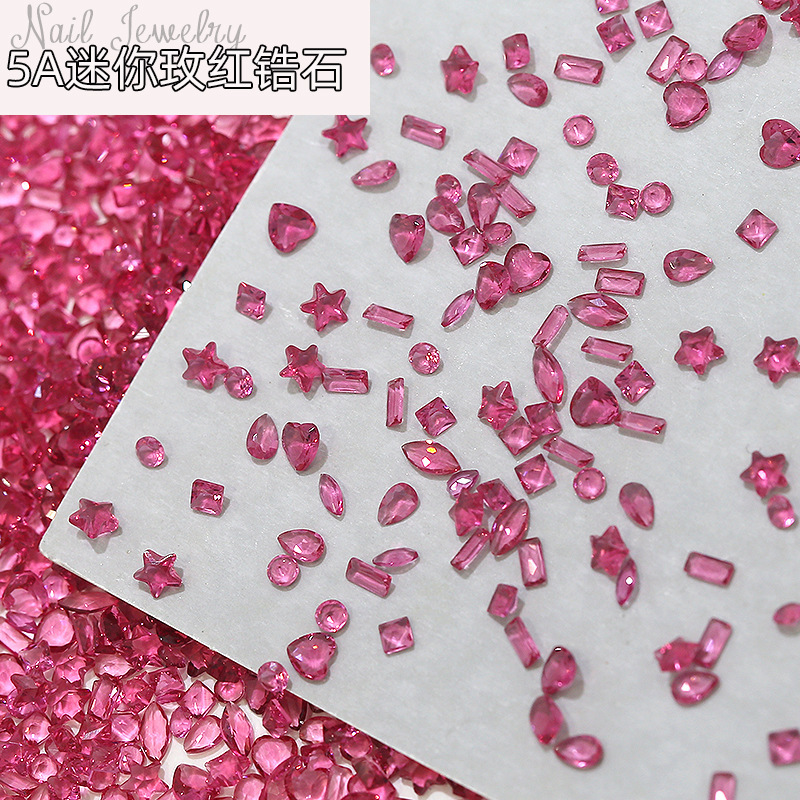 Flash ice through rose red pointed bottom micro zirconium nail drill mini 5A zircon rectangular horse eye star love nail jewelry