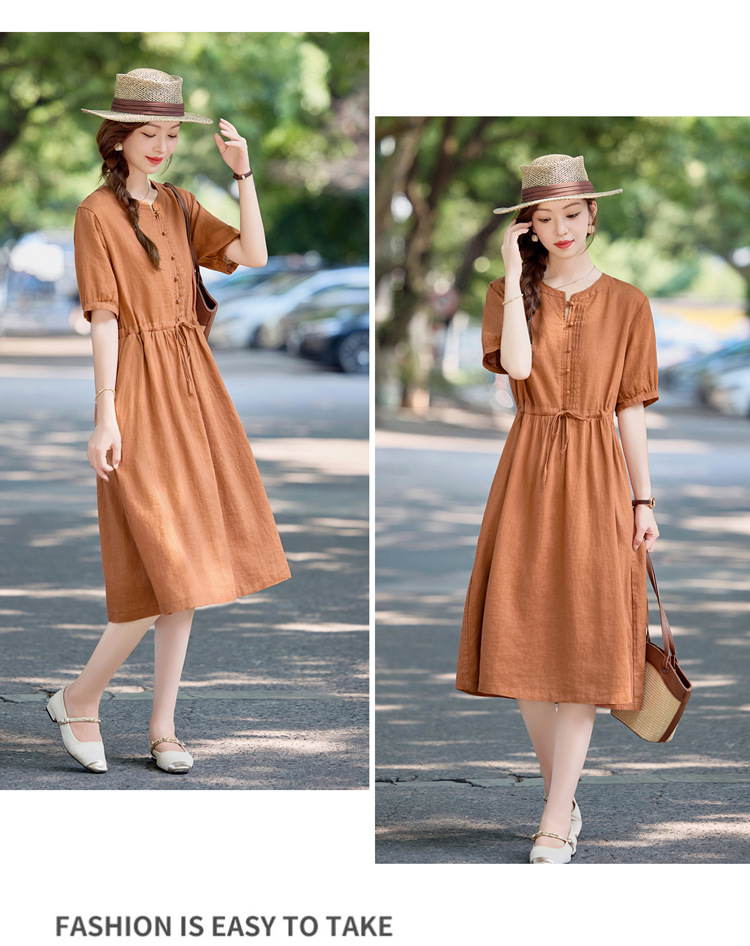 Đầm maxi nữ thắt eo cotton linen 2025 form rộng thanh lịch — màu sắc, Xanh lông mòng đen chi tiết 17