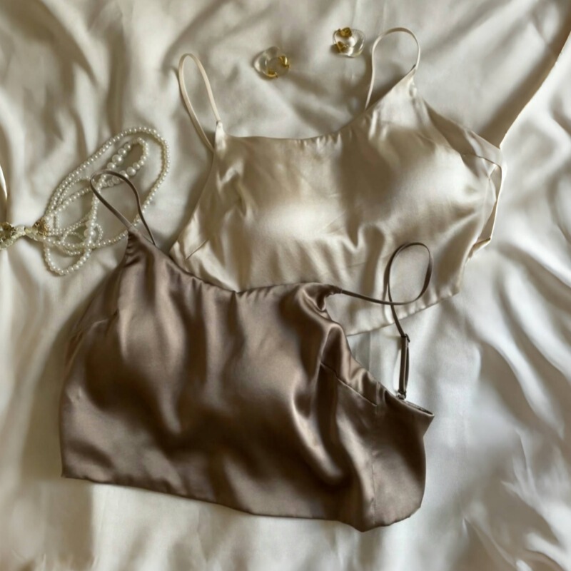 Real Ribbon Chest Pad Bra Wear-Free Beautiful Back Sling Strapless Vest Mulberry Silk Anti-Glow Inner Thin Shoulder Strap Underwear