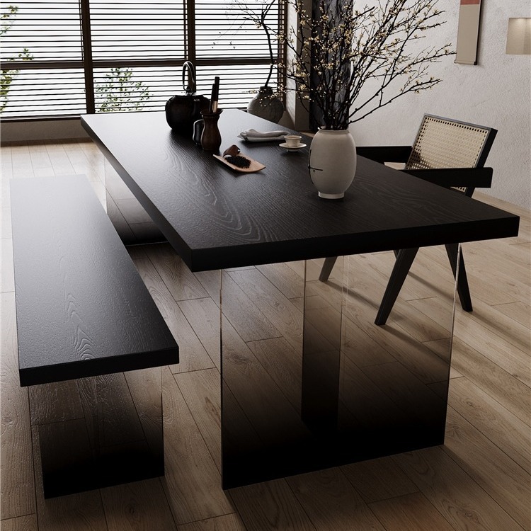 侘寂风实木茶桌渐变亚克力办公室泡茶桌家用客厅阳台大板黑色茶台