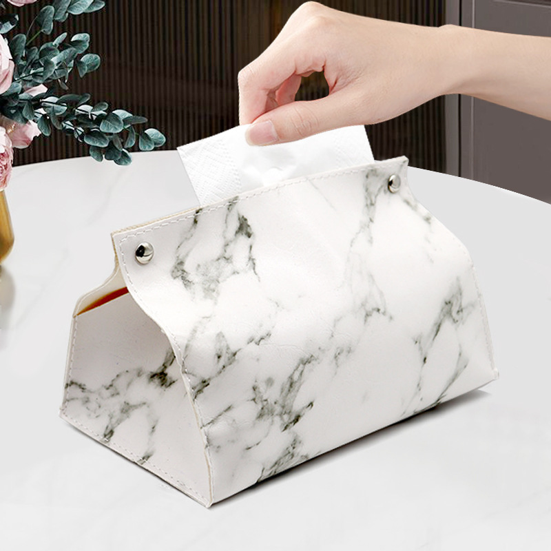 Caja de pañuelos de cuero de mármol de lujo ligero sala de estar hogar Baño servilleta caja de pañuelos coche PU caja de pañuelos