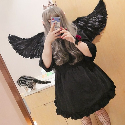 Venta directa de fábrica alas de Halloween apoyos al por mayor niños adultos Ángel alas de plumas apoyos alas negras