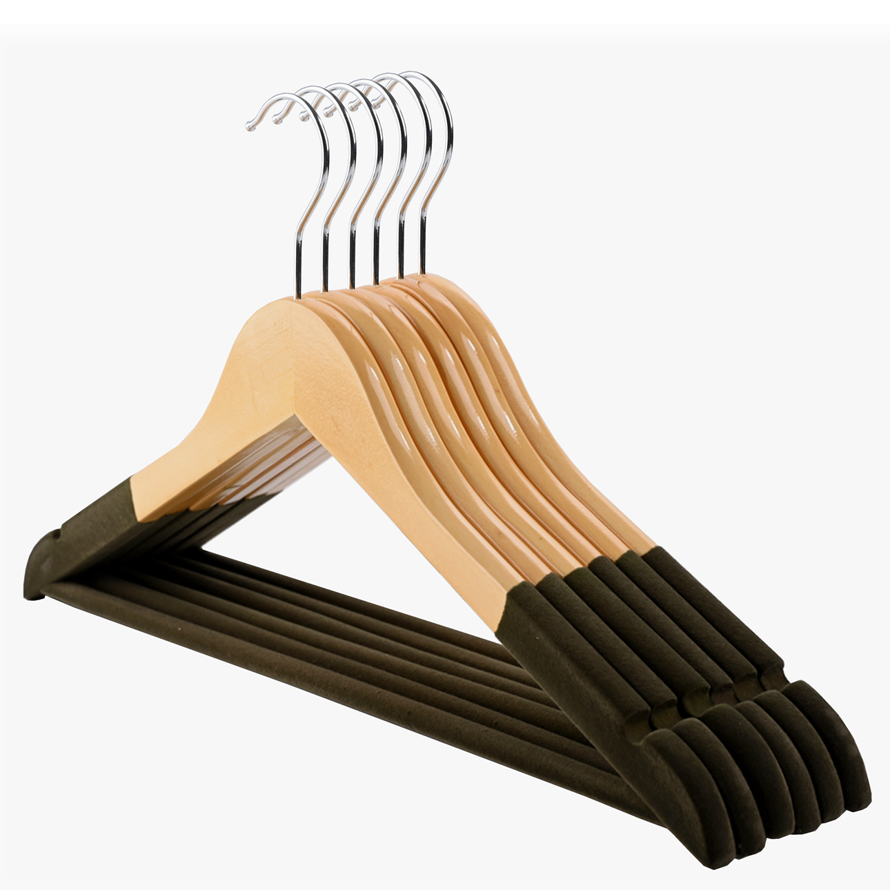 De gama alta de almacenamiento de ropa antideslizante de madera sin costura percha tienda de ropa de hotel soporte de madera maciza flocado percha de madera percha de ropa