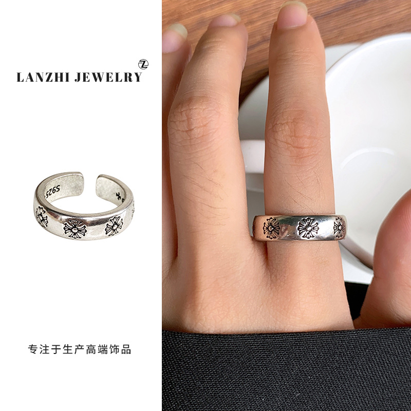 Anillo Abierto de Estilo Hip Hop 925 de Plata Gruesa Cubierta de Cobre Blanco