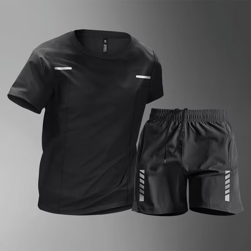 Trajes deportivos para hombres, camisetas de ejercicio, pantalones cortos de manga corta, ropa de entrenamiento de hielo, secado rápido transfronterizo.