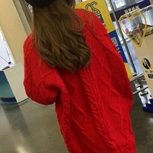 麻花棒针长款毛衣裙韩版新款粗宽松中外套秋冬加厚圆领毛衣女毛衣
