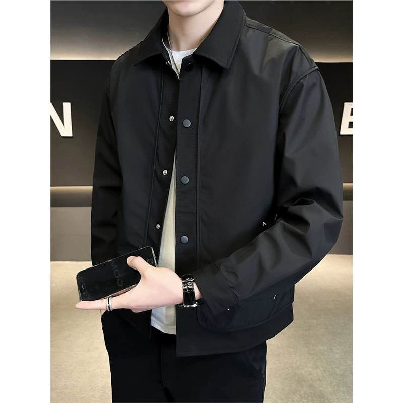 Взрывная сшитая весенняя куртка с отворотом для мужчин весна и осень 2025 новая мода стройная легкая зрелая куртка платье