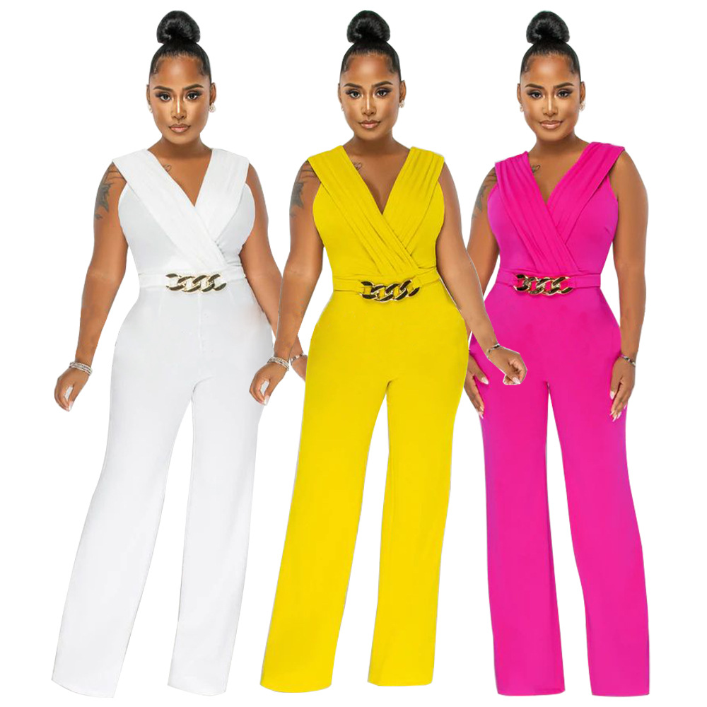 Women's Wear Fashion Women's Wear Solid Color Loose Fit Casual Sleeveless Jumpsuit