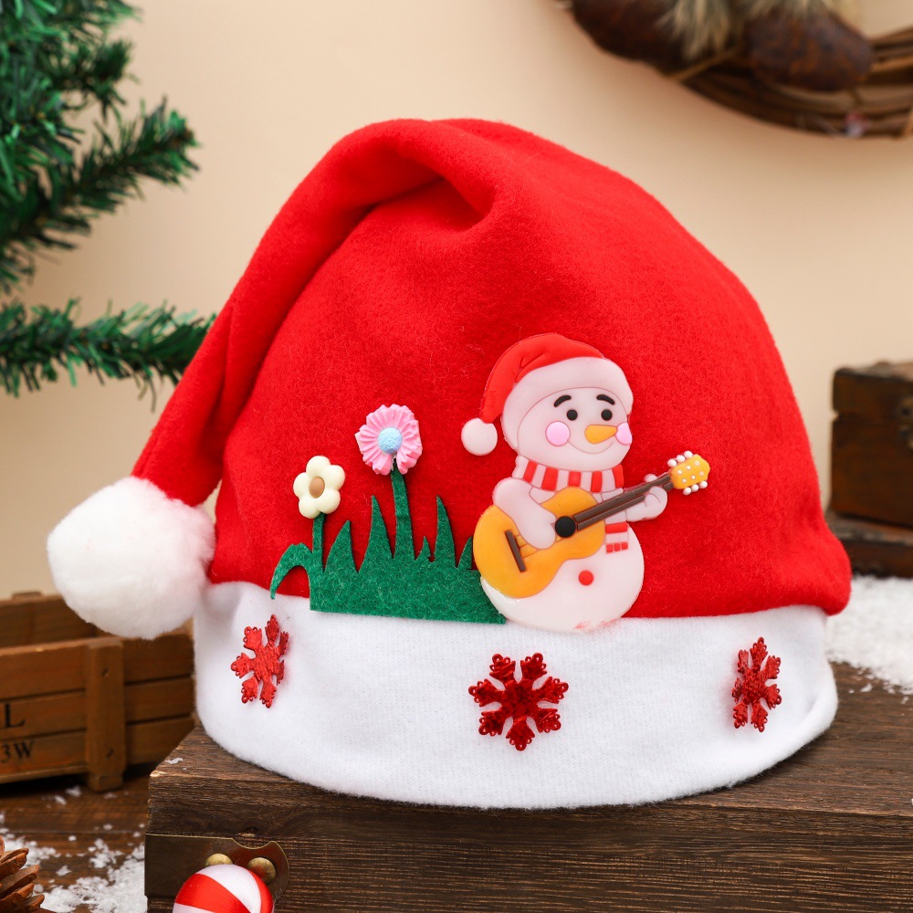 Red hat with snowflake decoration for guitar-playing old man, cross-border holiday cute headwear, party photo atmosphere Christmas hat