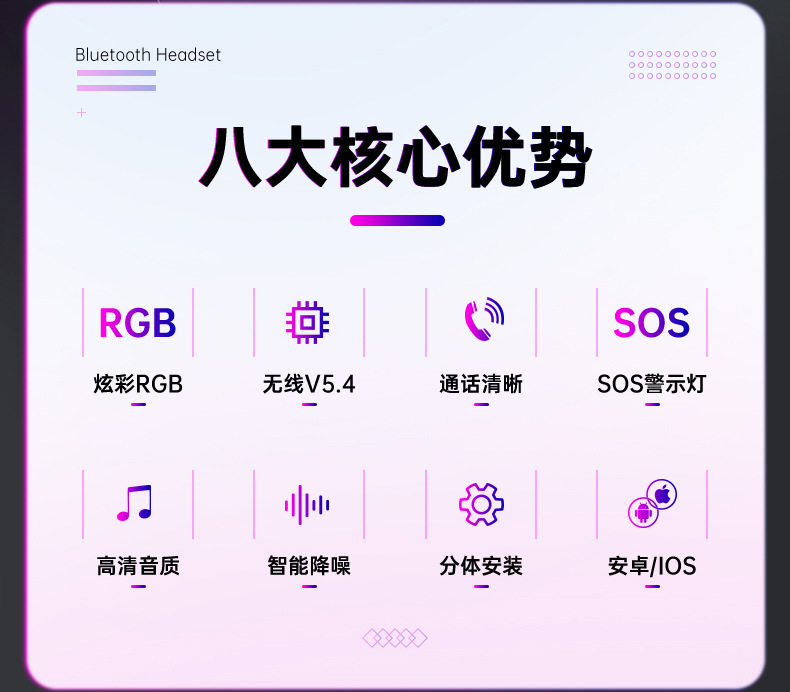 Cross-Border E01 Helmet Noise-Canceling Bluetooth Earphones for Motorcycle Riding, Smart Answering, Rgb Colorful Lighting, Factory Direct Sales
