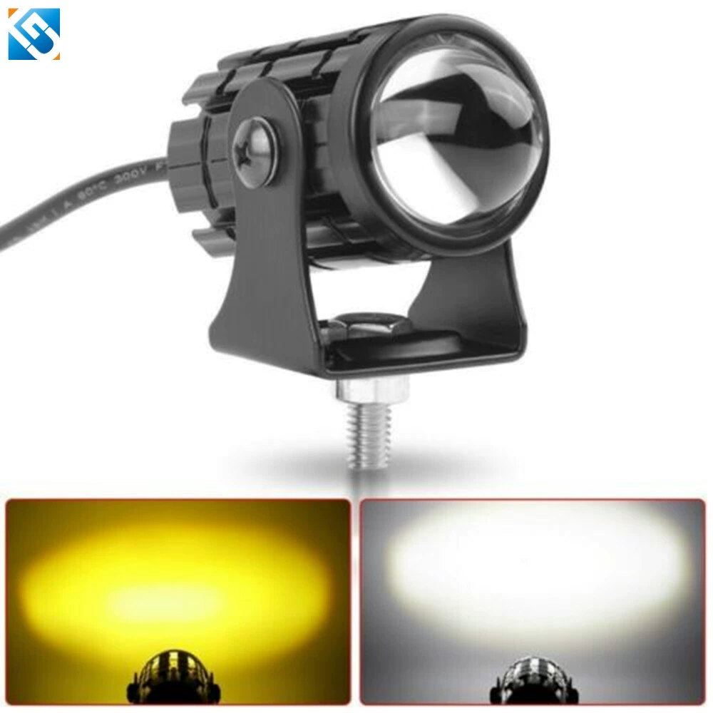 Прожектор для мотоцикла, желтый и белый, двухцветный, с линзами «рыбий глаз», автомобиль, электромобиль, скрытая маленькая стальная пушка, светодиодная фара дальнего и ближнего света