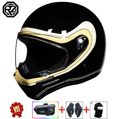 Motosiklet kaskı (dəbilqə), 3C Certified Retro Motorcycle Full-Face - bright-black-tracky10-soft-wheat-m