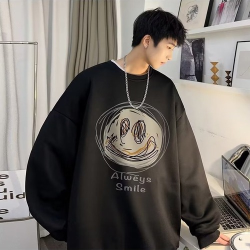 American-style crew neck sweatshirt for men, spring and autumn fashion brand, loose large size couple lined long-sleeved T-shirt