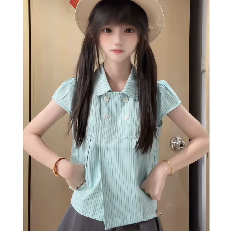 Factory Wholesale Foreign Trade New Summer Style Doll Collar Short-Sleeved Shirt, Sweet and Versatile Slimming Clothing, Cute Tops for Women Factory Wholesale Foreign Trade New Summer Style Doll Collar Short-Sleeved Shirt, Sweet and Versatile Slimming Clothing, Cute Tops for Women