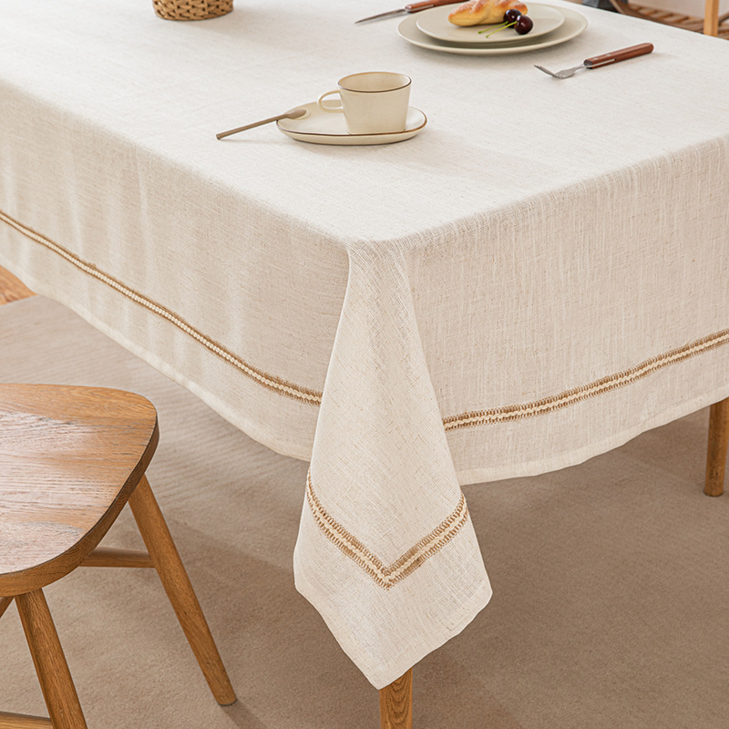 Japanese imitation cotton and linen tablecloth white rectangular hemp rope lace living room coffee table tablecloth tablecloth wholesale