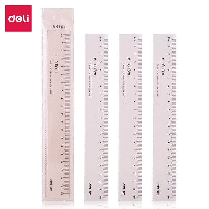 得力79752塑料透明直尺20cm帶波浪線學生用透明直尺製圖繪圖尺子