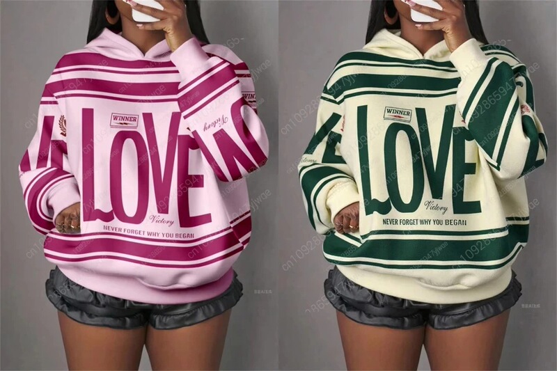 Street Style Purple-Red Love Letter Graphic Hoodie, New Fashion for Autumn and Winter, Sporty Streetwear for Women, Comfortable and Street Style Purple-Red Love Letter Graphic Hoodie, New Fashion for Autumn and Winter, Sporty Streetwear for Women, Comfortable and