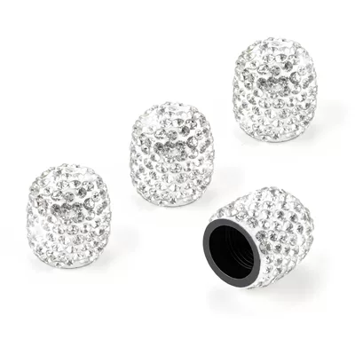Car Tire Valve Caps with Rhinestones, Ceramic Full Diamond Valve Core Covers for Cars, Diamond Tire Caps for Women (valve) - white-diamond-pack-of-4
