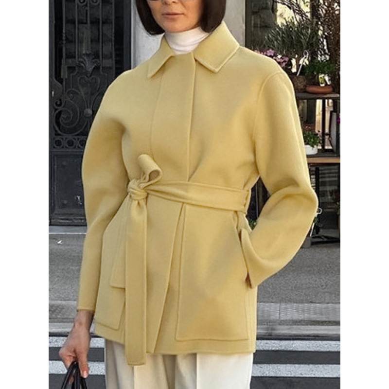 Gentle Wind Sweet Tweed Jacket Fall Winter Women's Mid-Length Lapel Long Sleeve Coat Wholesale_ecoleips.com