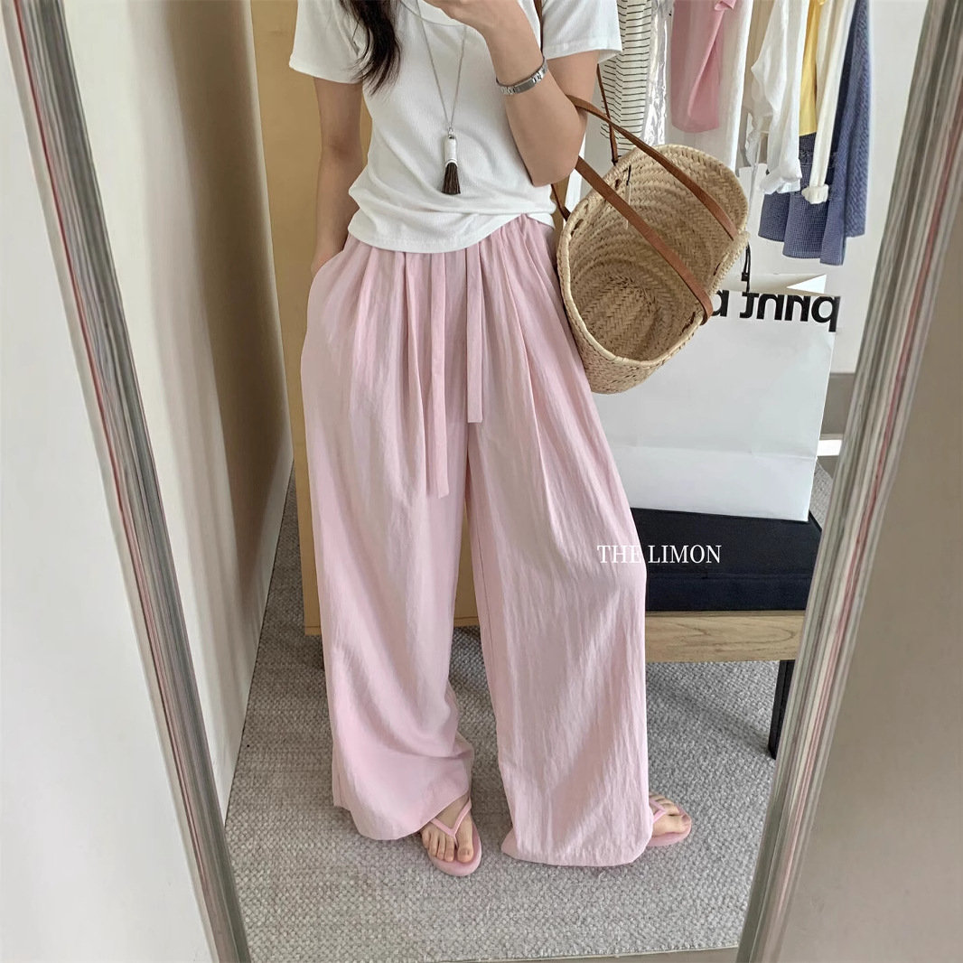 THE LIMON Lemon Green Tea Summer Ice Cream Divine Pants Protector solar Cordón Pantalones casuales delgados de pierna ancha Mujeres image 4
