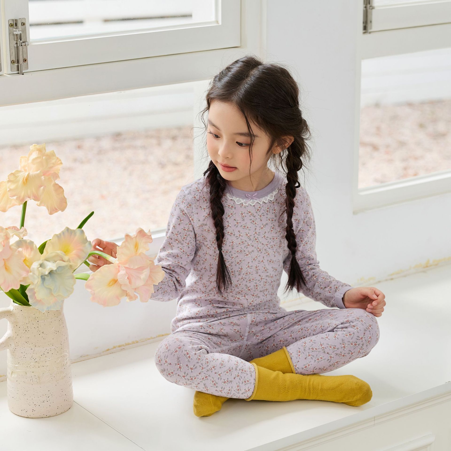 Vêtements d'automne pour enfants costume pur coton désossé brossé filles sous-vêtements thermiques coréens slim fit grands enfants automne vêtements pantalons longs en gros