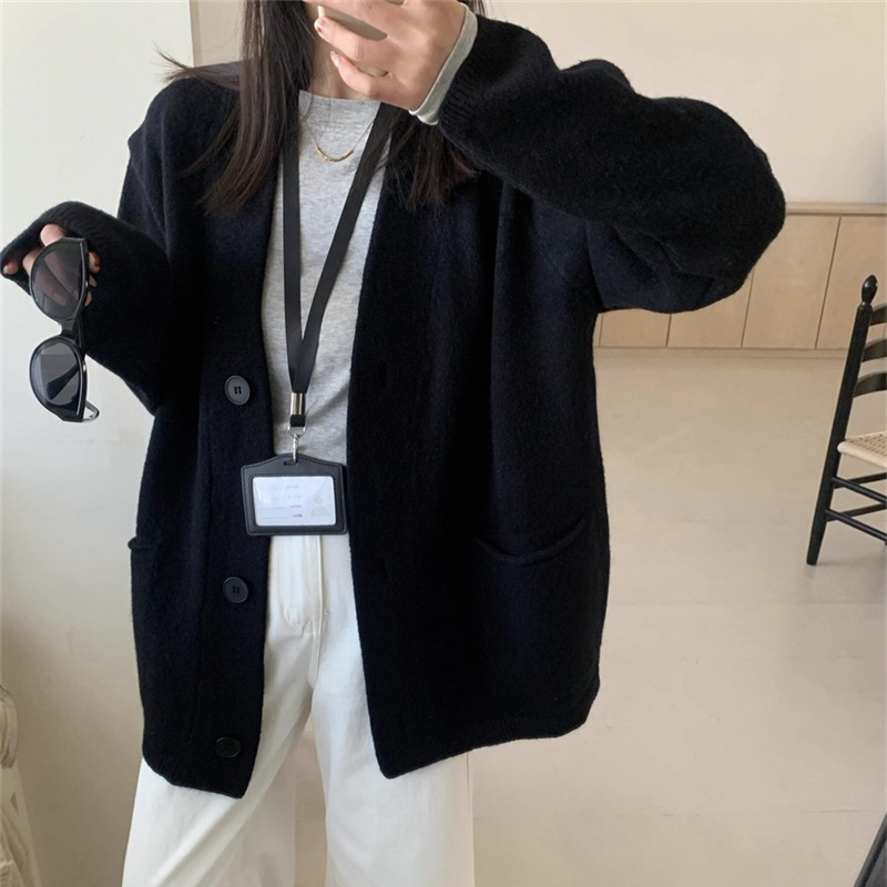 软糯慵懒风毛衣开衫女2025秋冬季新款韩系高级感V领休闲针织外套|undefined