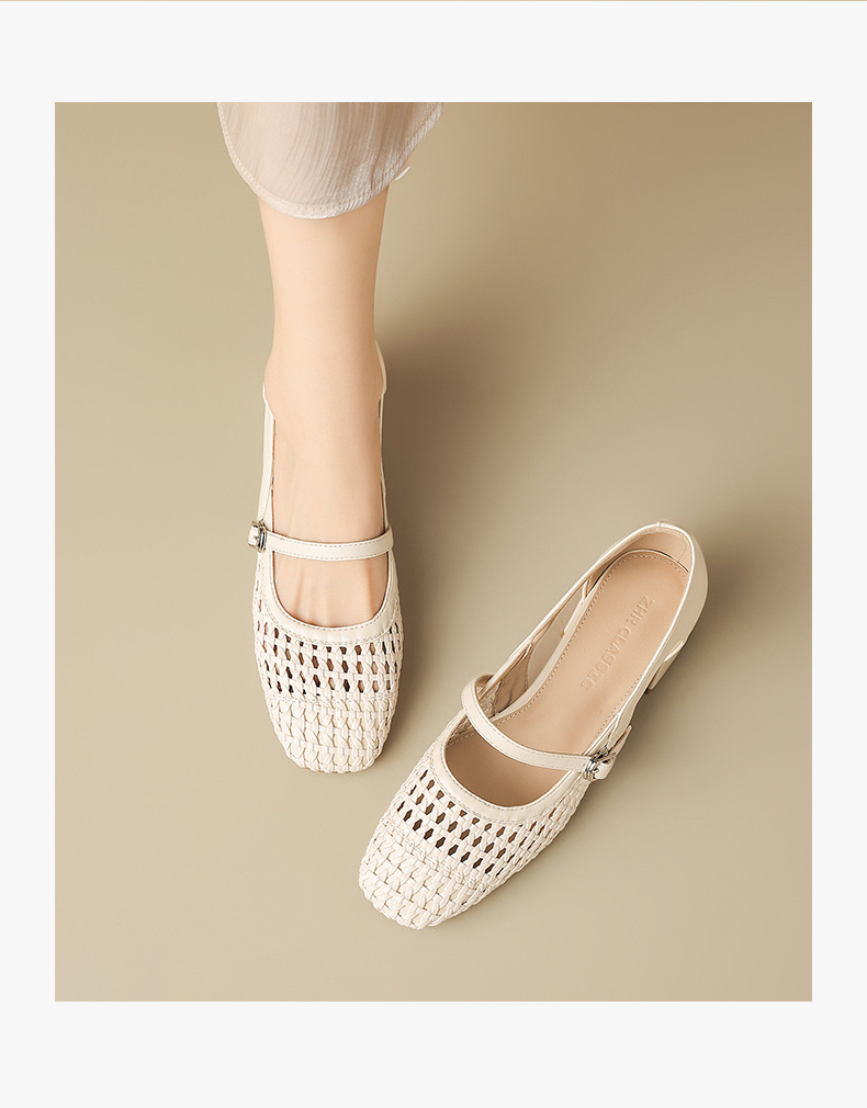Sandal nữ quai ngang cổ điển gót vuông thoáng khí — BL735 Màu be chi tiết 13