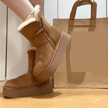 舒适增高5CM加绒加厚侧拉链棉靴2025新款保暖短筒厚底雪地靴女