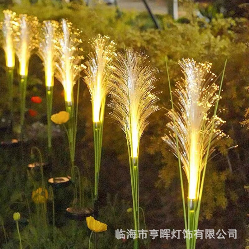 Led Solar Fiber Optic Reed Lamp Outdoor Luminous Three-Head Fiber Optic Reed Decorative Lamp Solar Lawn Lamp