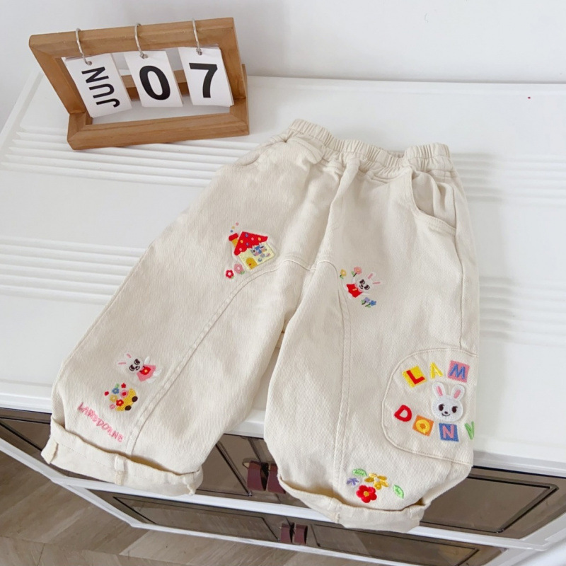 新しい男の子の長ズボン新しいミキ女の子のズボン織りカジュアルルーズ漫画動物刺繍ズボン|undefined