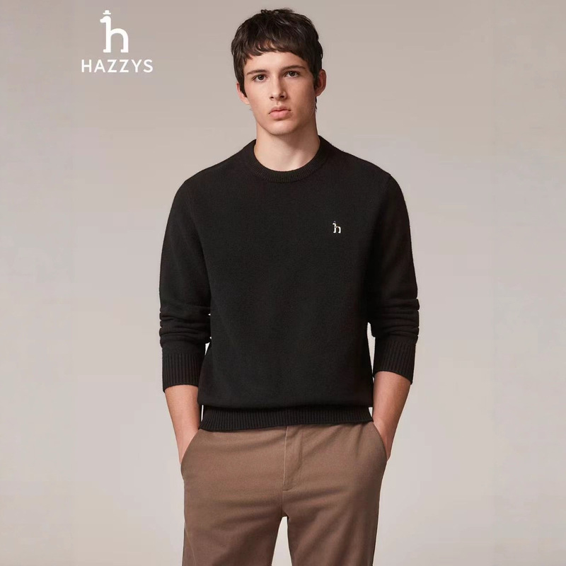 跨境 Hazzys哈吉斯秋季男士保暖毛衣休闲针织衫纯色上衣|undefined