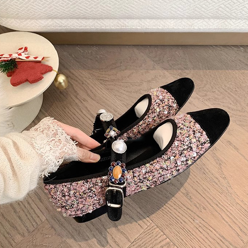 Suzanne Princess ~ pequeño viento fragrante tece insignia botón Mary Jane zapatos de boda zapatos planos zapatos de mujer