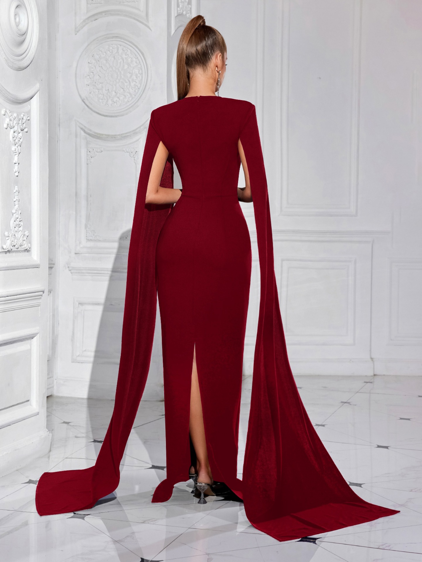 Vestido de noche con costuras de diamantes con cuello de una línea sexy transfronterizo europeo y americano