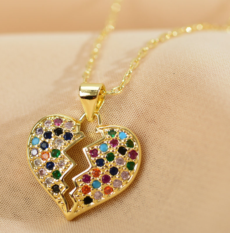 Romantic Heart Shape Copper Plating Inlay Zircon Pendant Necklace 1 Piece