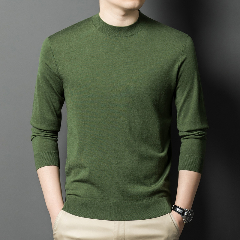 Men's Knitted Sweater, New Spring and Autumn Season Cashmere Sweater, Warm Semi-Circle Collar, Suitable for Young and Middle-Aged Men