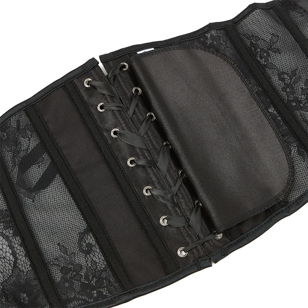Waist cincher (women) short waist belt, lace breathable shapewear, black, sizes S–6XL