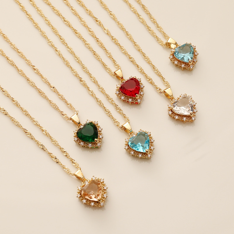 Heart Shape Pattern Women'S Gender 1 Piece Fashion Heart Shape Copper Inlay Zircon Pendant Necklace