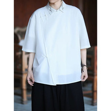 唐装衬衫男夏季大码青年刺绣改良汉服新中式复古盘扣居士服衬衣潮