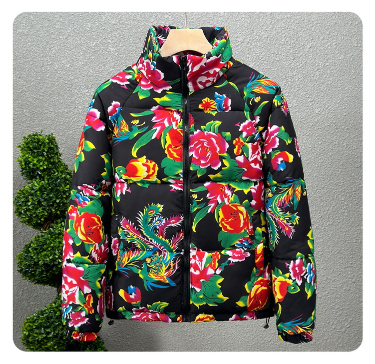 Men's Festive Big Flower Padded Jacket Winter Thickened Bread Coat_voghion.com
