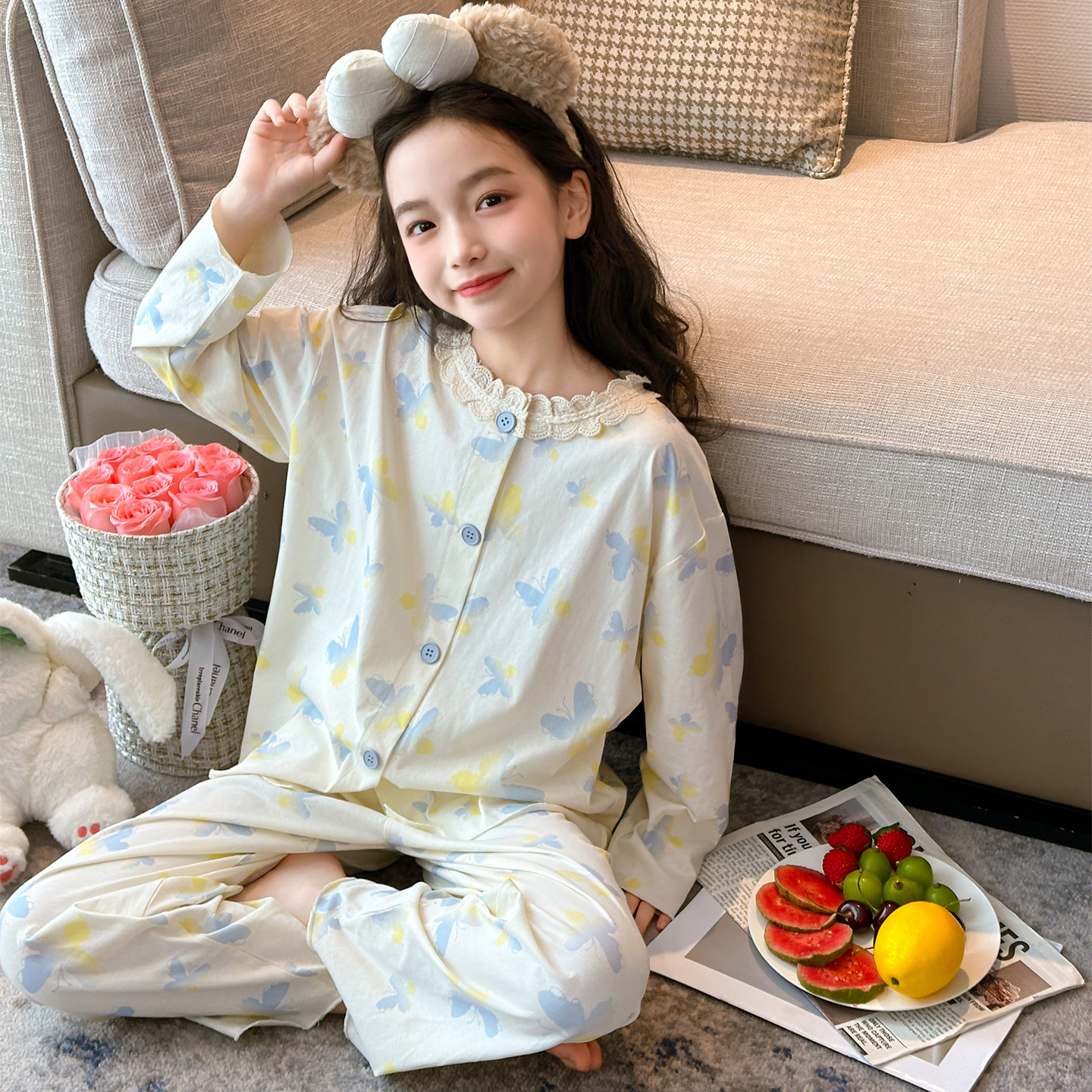 Girls Pure Cotton Pajamas Spring & Fall 2025 New Junior High School Students Can Wear Suits Thin Youth Princess Home Clothes