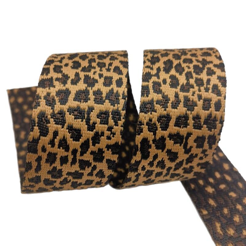 Polyester Leopard Print Embroidered Jacquard Webbing 1.7mm Thick 5cm Wide Coffee Color Twill Shoulder Bag Strap Luggage Accessories Polyester Leopard Print Embroidered Jacquard Webbing 1.7mm Thick 5cm Wide Coffee Color Twill Shoulder Bag Strap Luggage Accessories