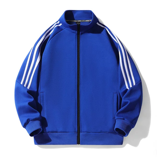 Classic men's and women's three-bar casual sports stand collar sweater cardigan jacket top group wear