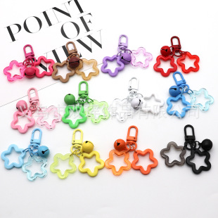 Acrylic hollow five-pointed star bell key door buckle key buckle bag earphone cover decorative small pendant jewelry color