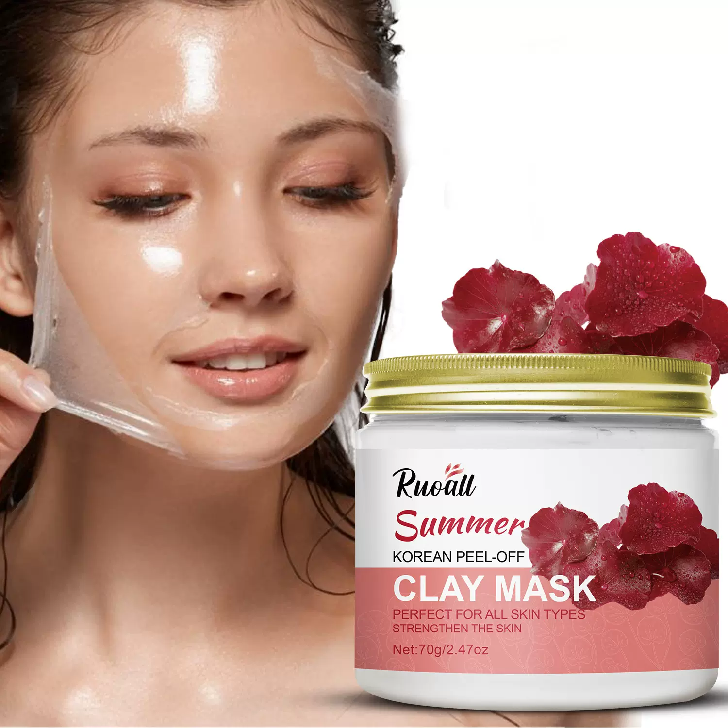 跨境出口英文包装RUOALL70g韩国粘土撕拉面膜吸黑头粉刺清洁面部