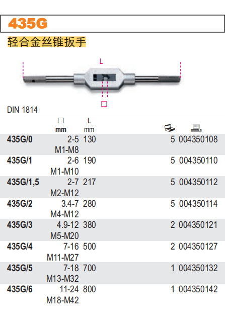 BETA 435 轻合金丝锥扳手