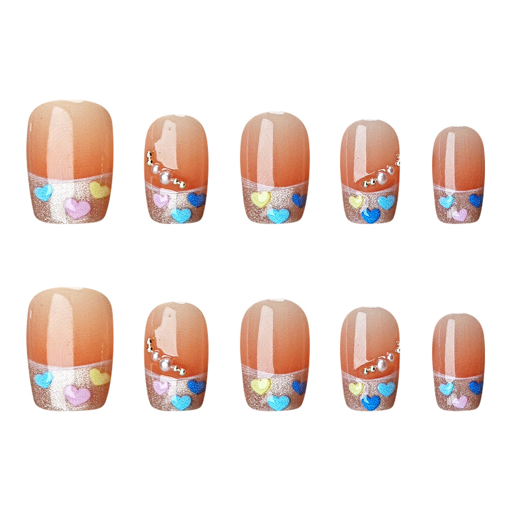 10 piezas de amor, uñas francesas, adornos de perlas, uñas de naranja en polvo, uñas de uñas hechas a mano con diamantes de moda