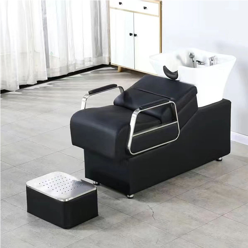 Cama de lavado de cabello para peluquería, cama de belleza para terapia capilar en centros de bienestar, cama de lavado de cabello semirreclinable con circulación de agua a temperatura constante para peluquería.