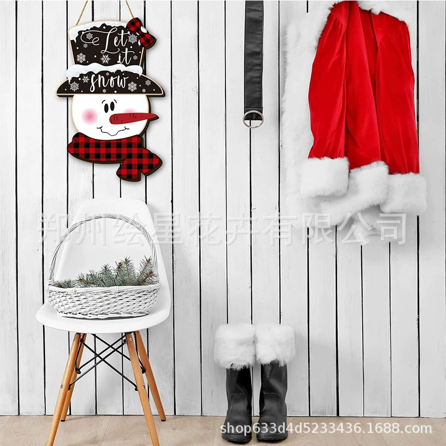 Новогодний товар для трансграничной торговли: снеговик для двери, Санта-Клаус, снеговик, домашний декор, деревянные поделки, украшение для гостиной, настенное украшение