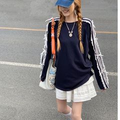 レースストライプリボン長袖Tシャツレディース夏韓国風カジュアルルーズミドル丈デザイントップ